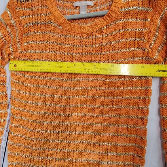 Banana Republic Tunic Crochet Knit Sweater Orange with Gold Metallic Stripes S - Picture 5 of 7